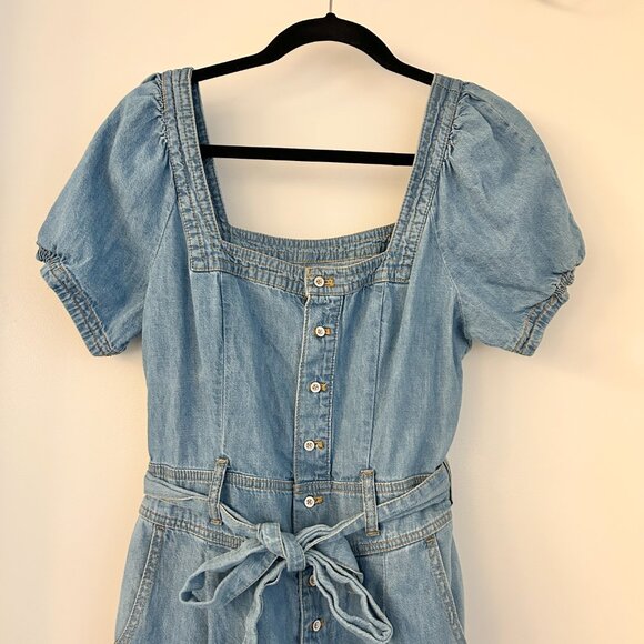 Anthropologie Pilcro Chambray Denim Puff Sleeve Jumpsuit Size 8 - Picture 5 of 12